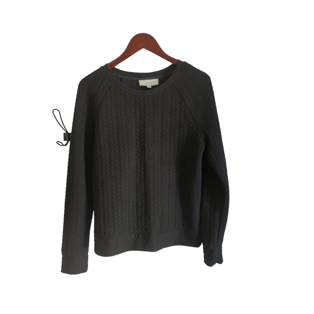 LOFT Women's M BLACK Textured Pullover Sweatshirt - Picture 1 of 8